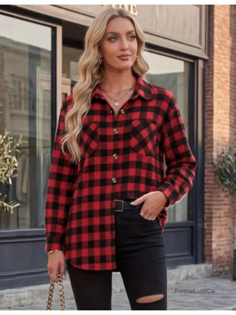 Womens Flannel Shirt Long Sleeve Button Down Casual Plaid Top Lightweight Loose